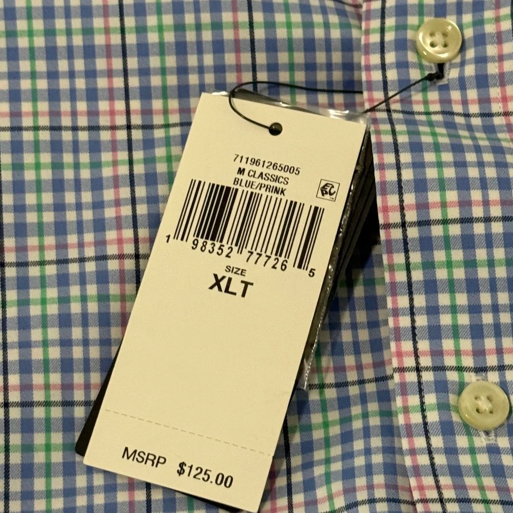 Polo Ralph Lauren Performance Plaid Short Sleeve‎ Shirt Mens XLT Blue Pink Green